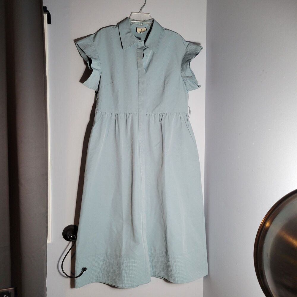 Tuckernuck $298 Adelaide Sage Green Collared Short Sleeve Midi Dress Size XL
